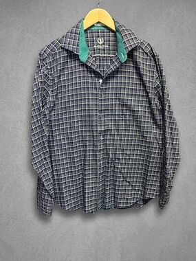 BUGATCHI UOMO Mens Plaid Button Up Shirt Shaped Fit Purple Teal Green Cotton L